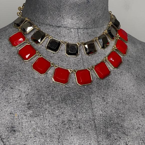 Cookie Lee necklace Chrome Gray and Red statement signed jewelry in gold tone - Picture 11 of 13